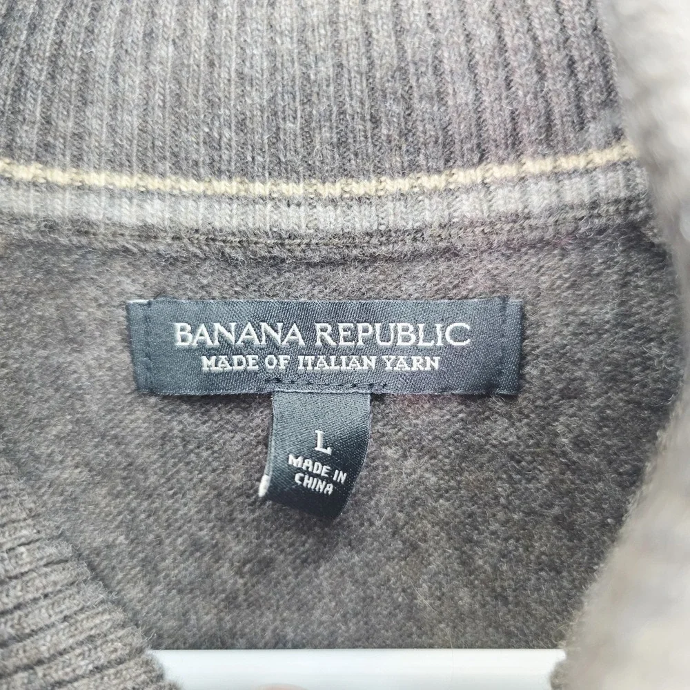 Banana Republic Sweater Mens L Brown Wool Blend Italian Yarn 1/4 Zip Button Read